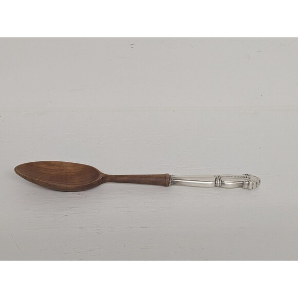 Vintage Sterling Silver & Wood Salad SERVING SPOON 10 3/4" Ornate - Picture 1 of 7